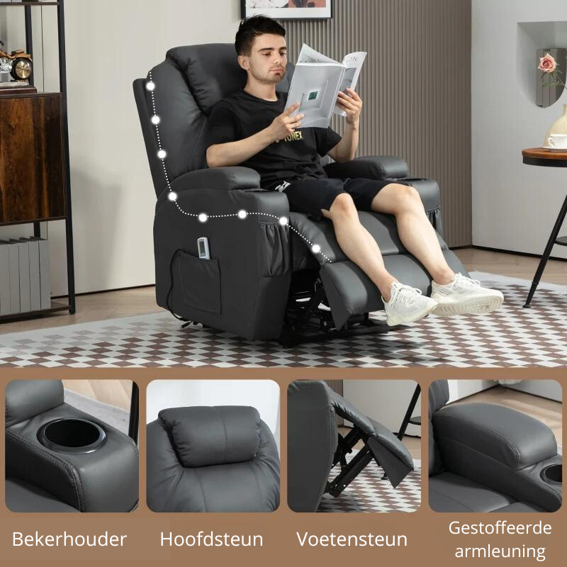 Nancy's Mesao Massagestoel - Relaxfauteuil - Relaxstoel - Bioscoopstoel - Verstelbare Rugleuning - Voetensteun - Grijs - Kunstleer