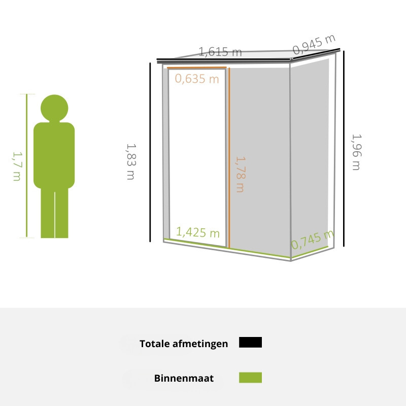 Nancy's Darwen Opbergschuur - Gereedschapsschuur - Tuinschuur - Zwart - ± 160 x 95 cm