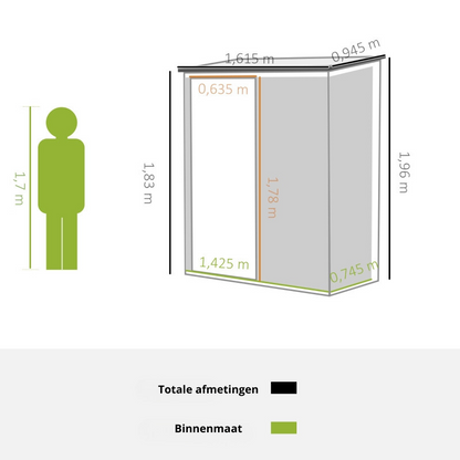 Nancy's Darwen Opbergschuur - Gereedschapsschuur - Tuinschuur - Zwart - ± 160 x 95 cm