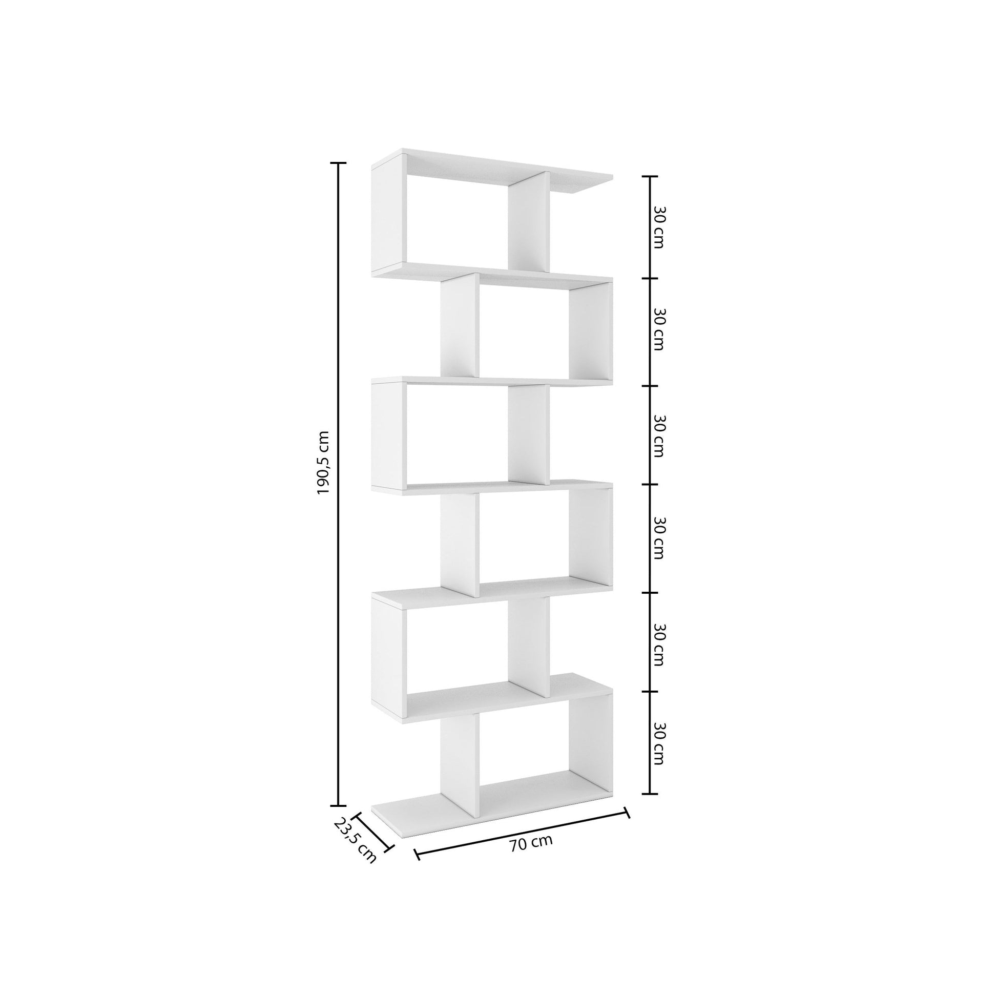 Nancy's Bexley Boekenkast - Wandkast - Boekenregaal - 6 Vakken - Wit - ± 70 x 25 x 190 cm