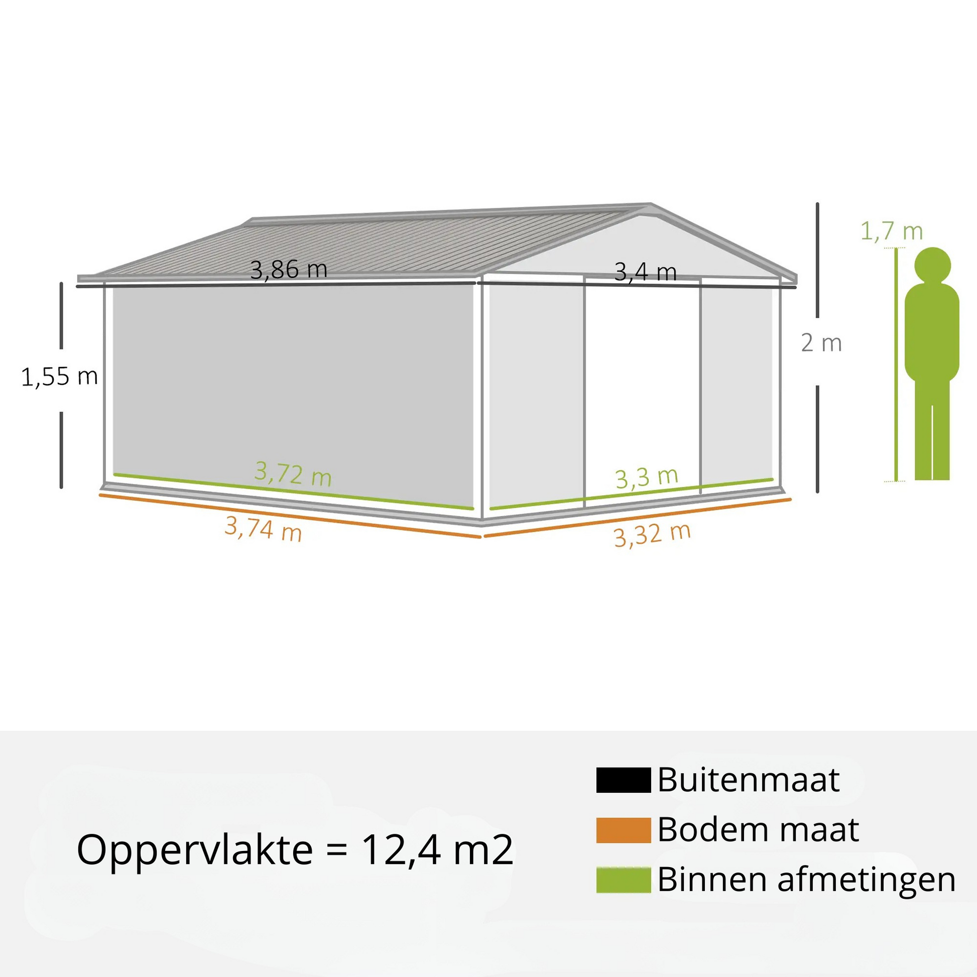 Nancy's Mareco Opbergschuur - Gereedschapsschuur - Tuinschuur - Lichtgrijs - ± 340 x 390 x 200 cm