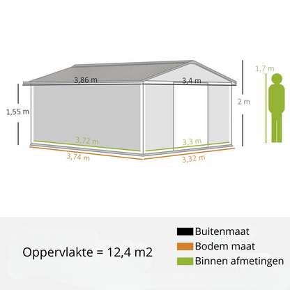 Nancy's Mareco Opbergschuur - Gereedschapsschuur - Tuinschuur - Lichtgrijs - ± 340 x 390 x 200 cm