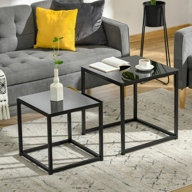 Nancy's Nogueiras Coffee Table Set - Coffee Table Set - Side Tables - Black - Glass / Steel