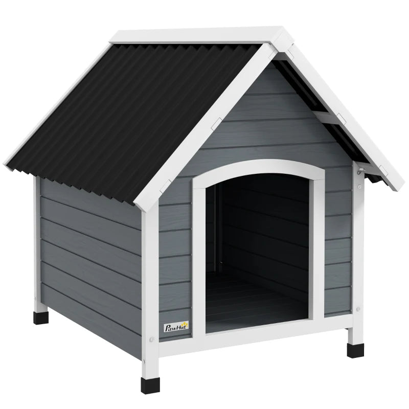 Nancy's Aprilia Hondenhok - Hondenverblijf - Hondenkennel - Weerbestendig - Grijs / Zwart - Dennenhout ± 75 x 90 x 80 cm