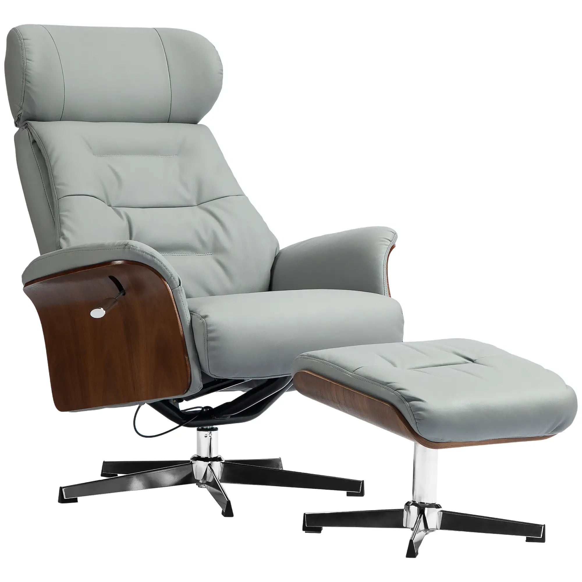 Nancy's Valbom Relaxfauteuil met Voetenbank - Relaxstoel - Fauteuil - Loungestoel - Lichtgrijs - Kuntstleer