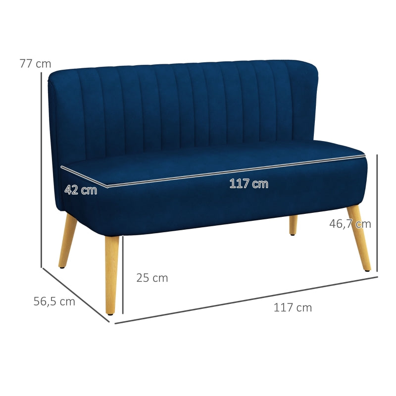 Nancy's Hessie Retro design 2-zitsbank, houten poten, 117 cm x 56,5 cm x 77 cm, blauw