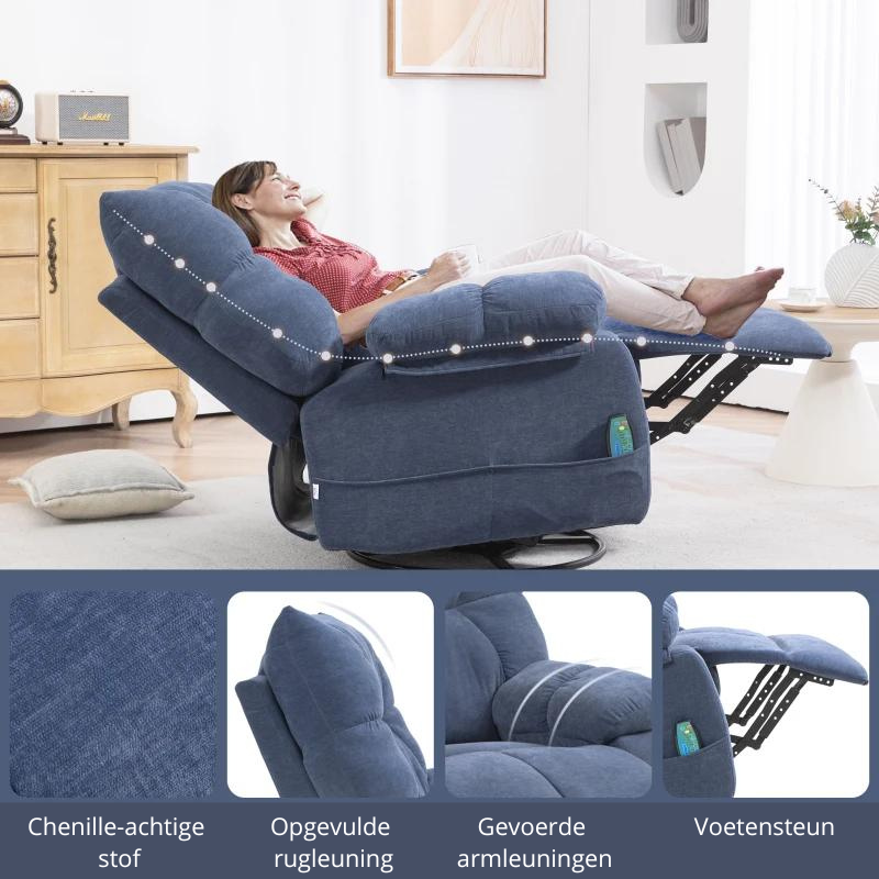 Nancy's Guardizela Massagestoel - Relaxfauteuil - Relaxstoel - Verstelbare Rugleuning - Draaibaar - Voetensteun - Blauw