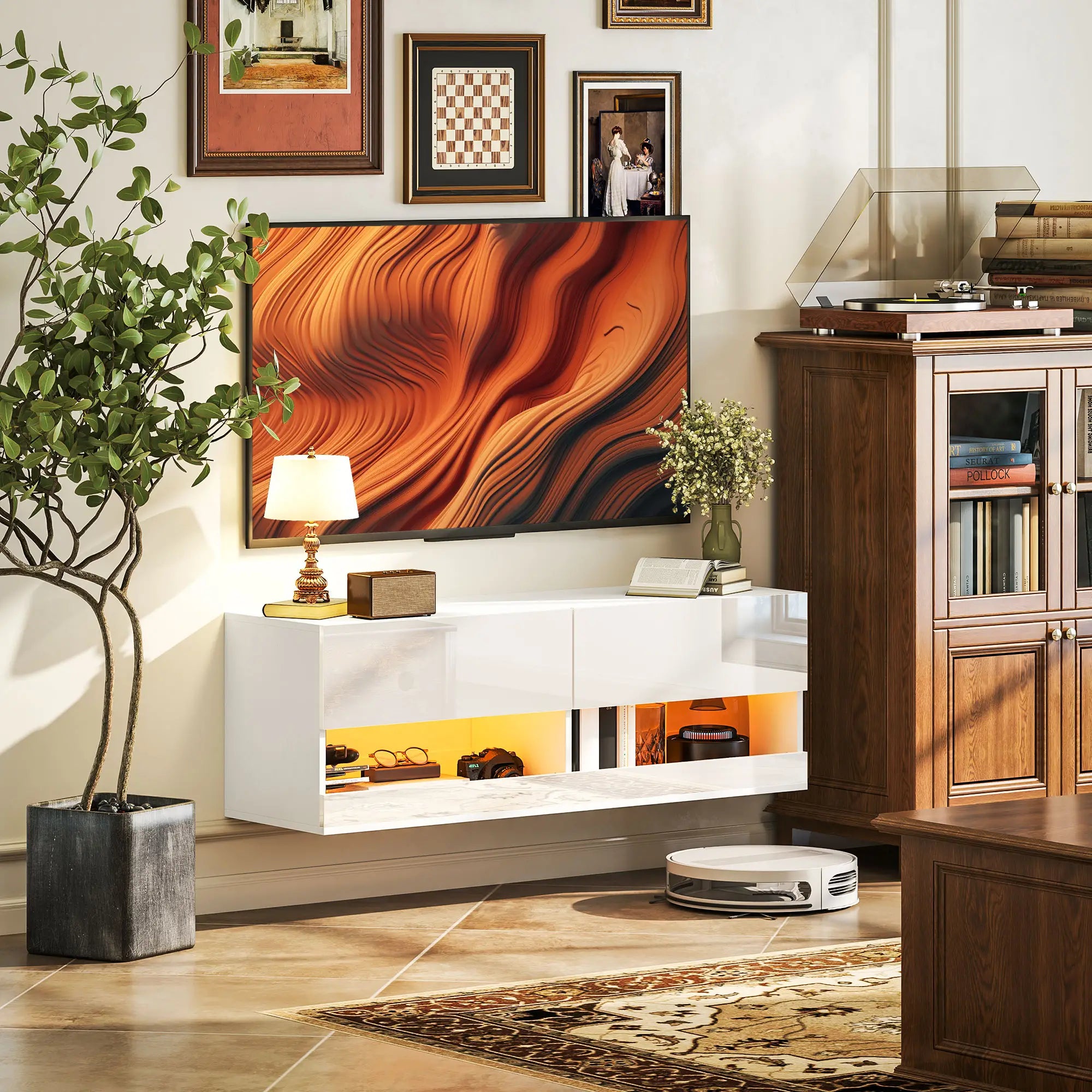 Nancy's Alqueva TV-meubel met Verlichting - TV Kast - Lowboard - TV Dressoir - Wit - ± 120 x 35 x 40 cm