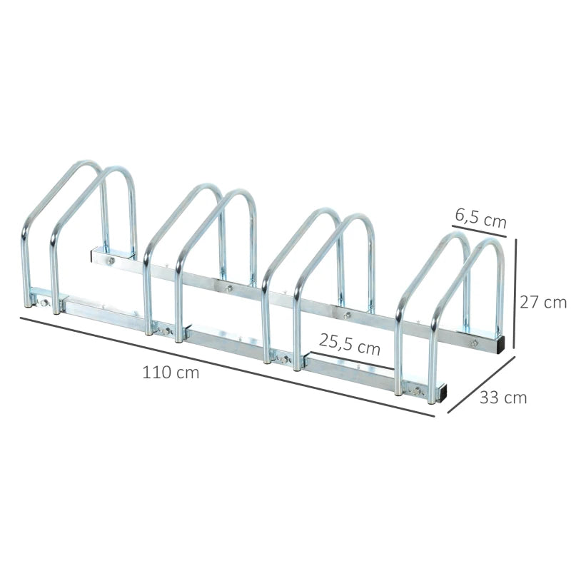 Nancy's Aborea Fietsenrek - Meervoudig Fietsstandaard voor 4 fietsen - Zilver / Staal - ± 110 x 30 x 30 cm