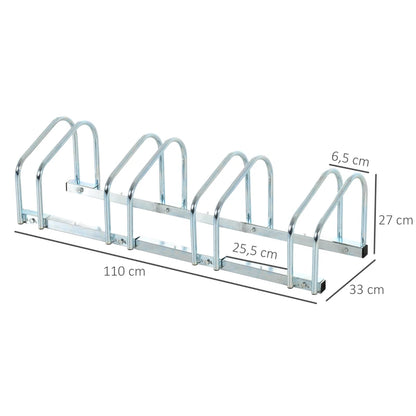 Nancy's Aborea Fietsenrek - Meervoudig Fietsstandaard voor 4 fietsen - Zilver / Staal - ± 110 x 30 x 30 cm