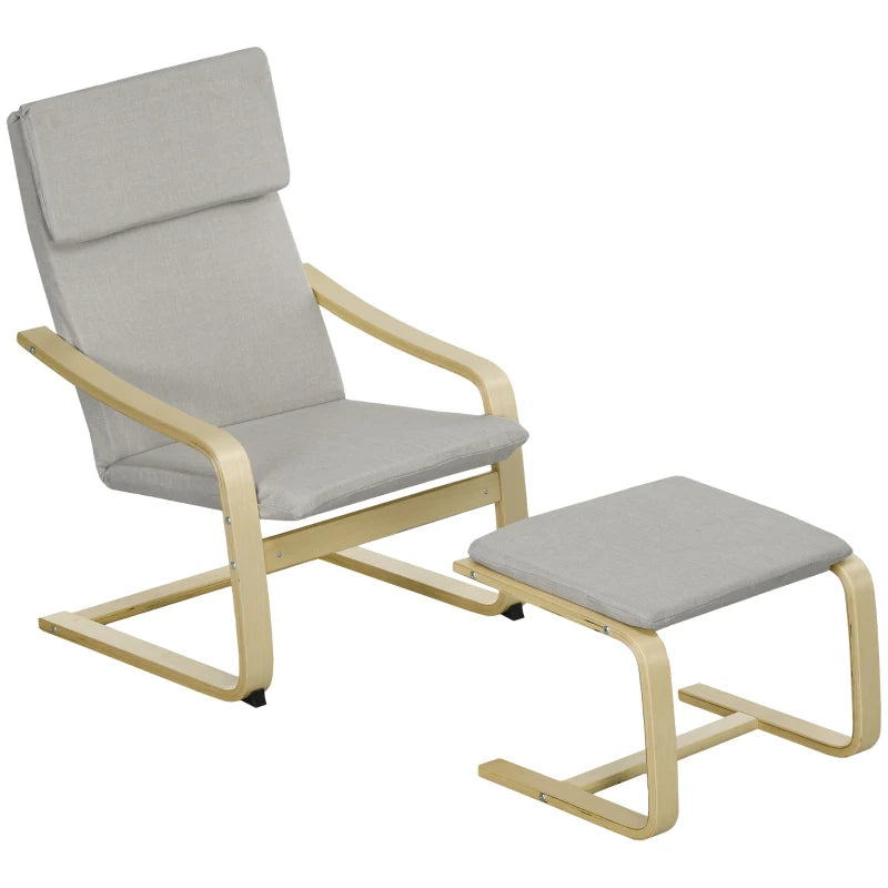 Nancy's Donim Relaxfauteuil - Relaxstoel - Met Voetenbankje - Grijs - Linnenlook / Hout