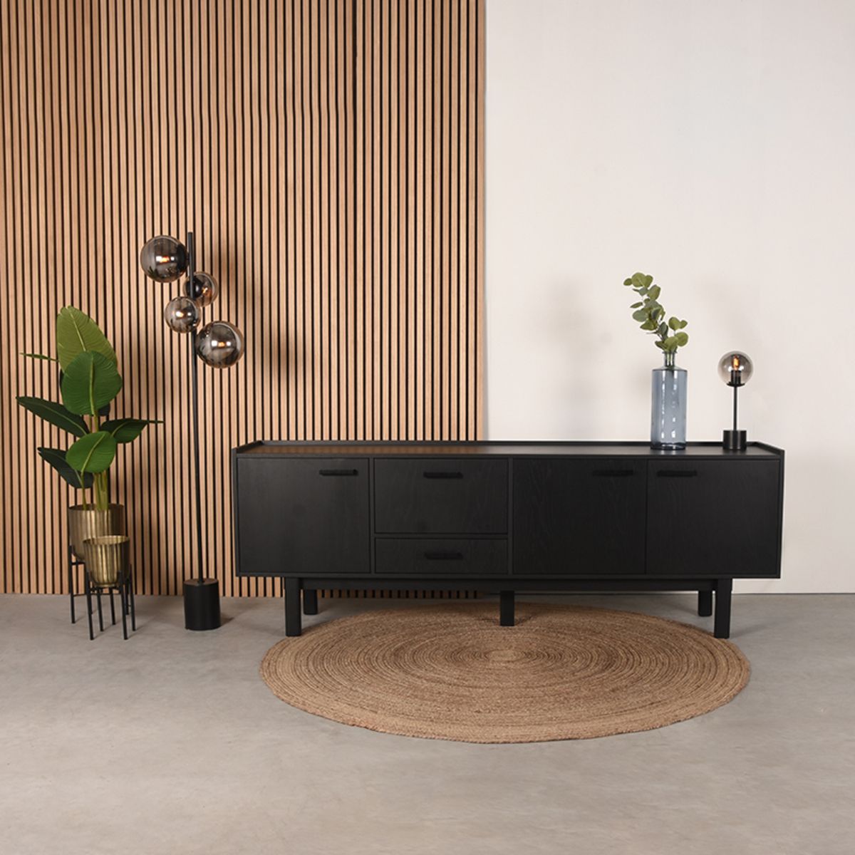 LABEL51 Cali sideboard - Black - Oak - ± 220 x 45 x 80 cm