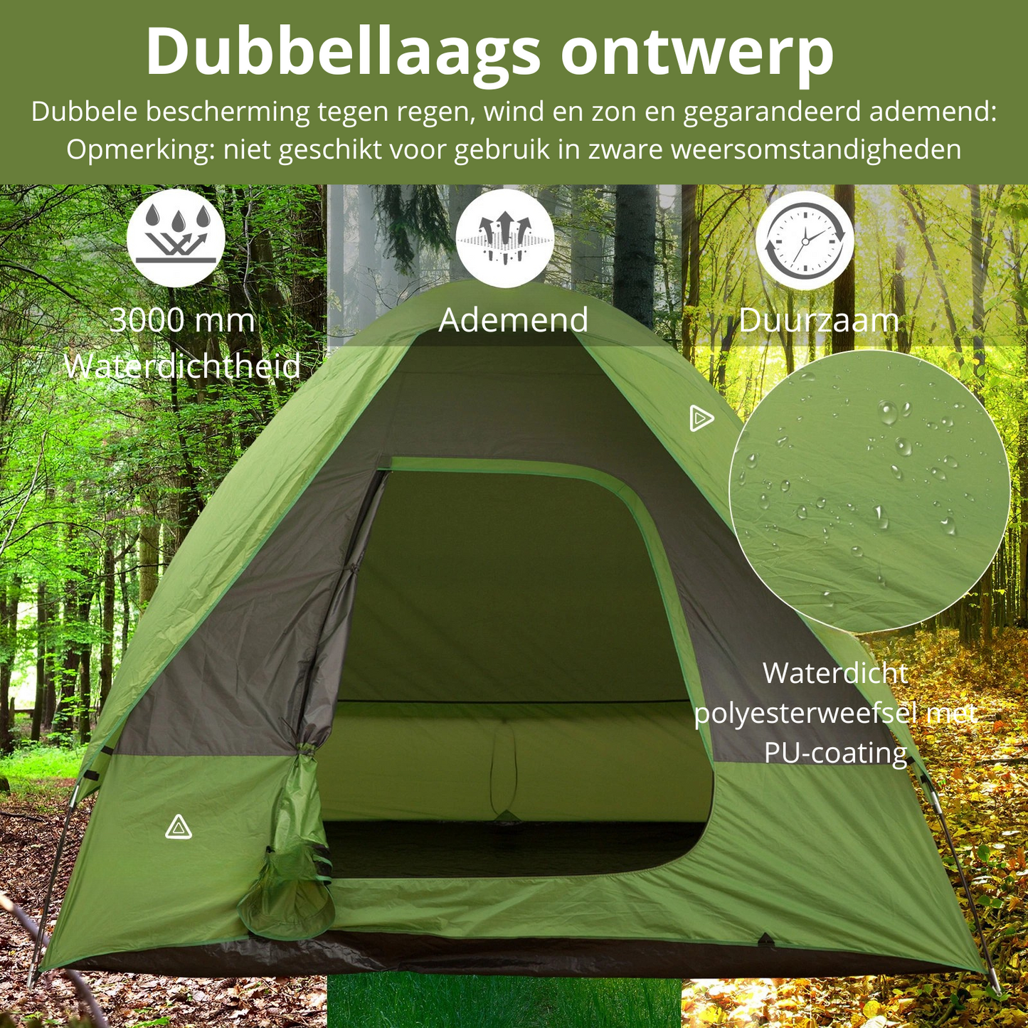 Nancy's Amherst Kampeertent - Camping Tent - Autotent - 4-5 personen - Groen - 300 x 300 x 230 cm