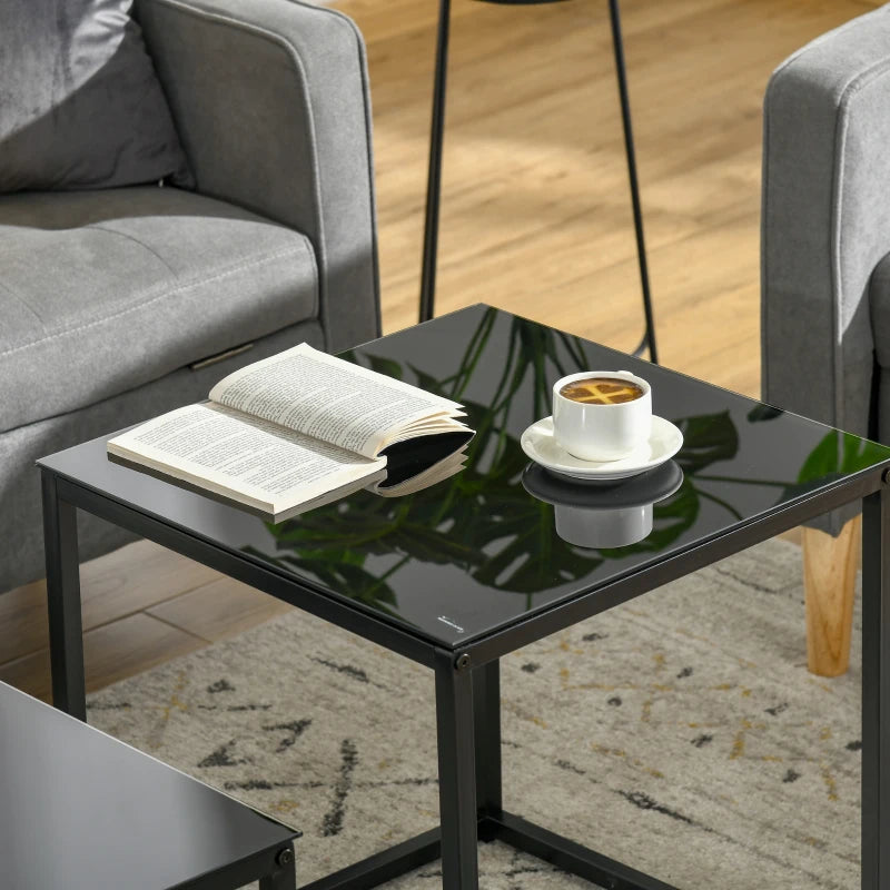 Nancy's Nogueiras Coffee Table Set - Coffee Table Set - Side Tables - Black - Glass / Steel