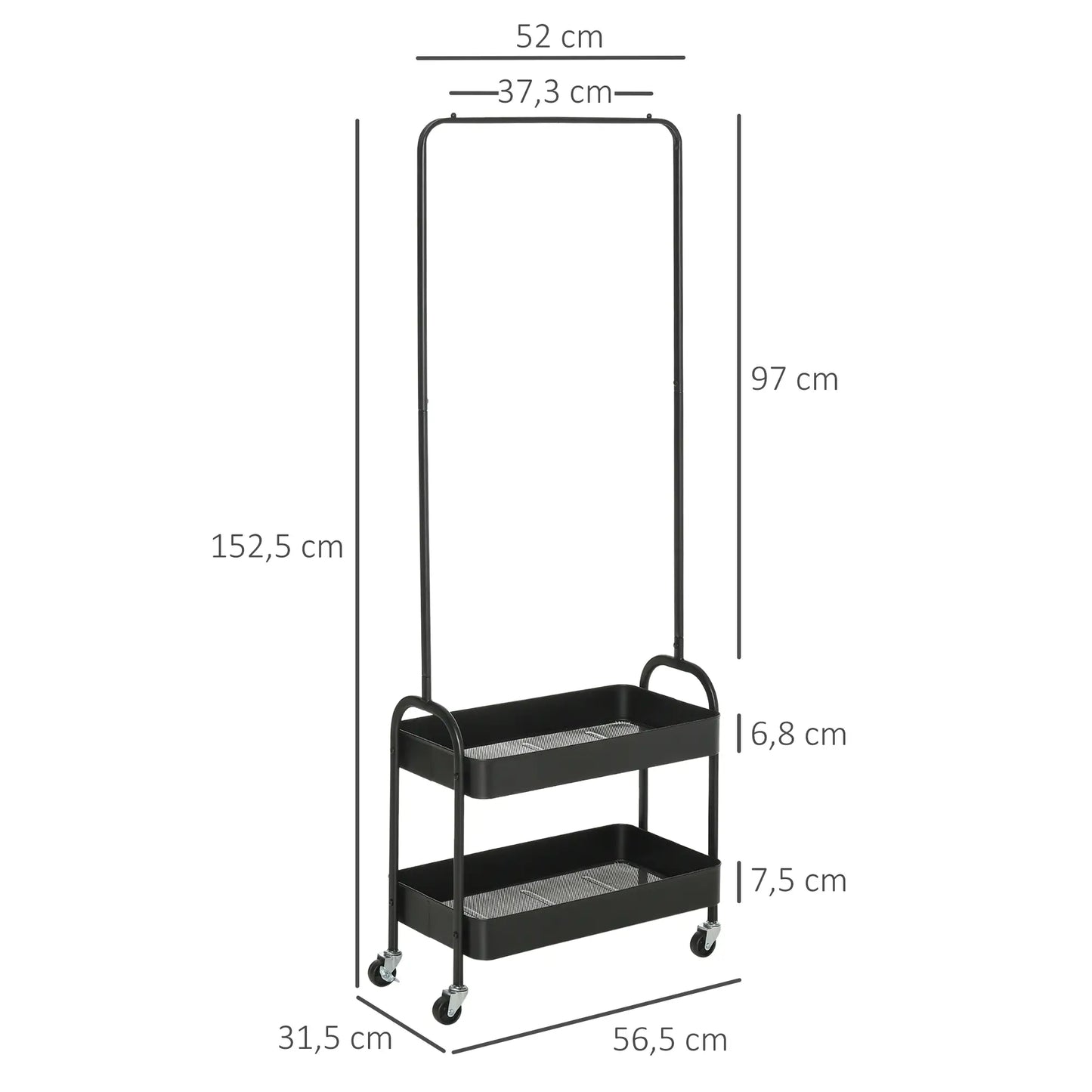 Nancy's Luz Kledingrek - Garderoberek - Kledingstang - Zwart - Staal - ± 55 x 30 x 150 cm