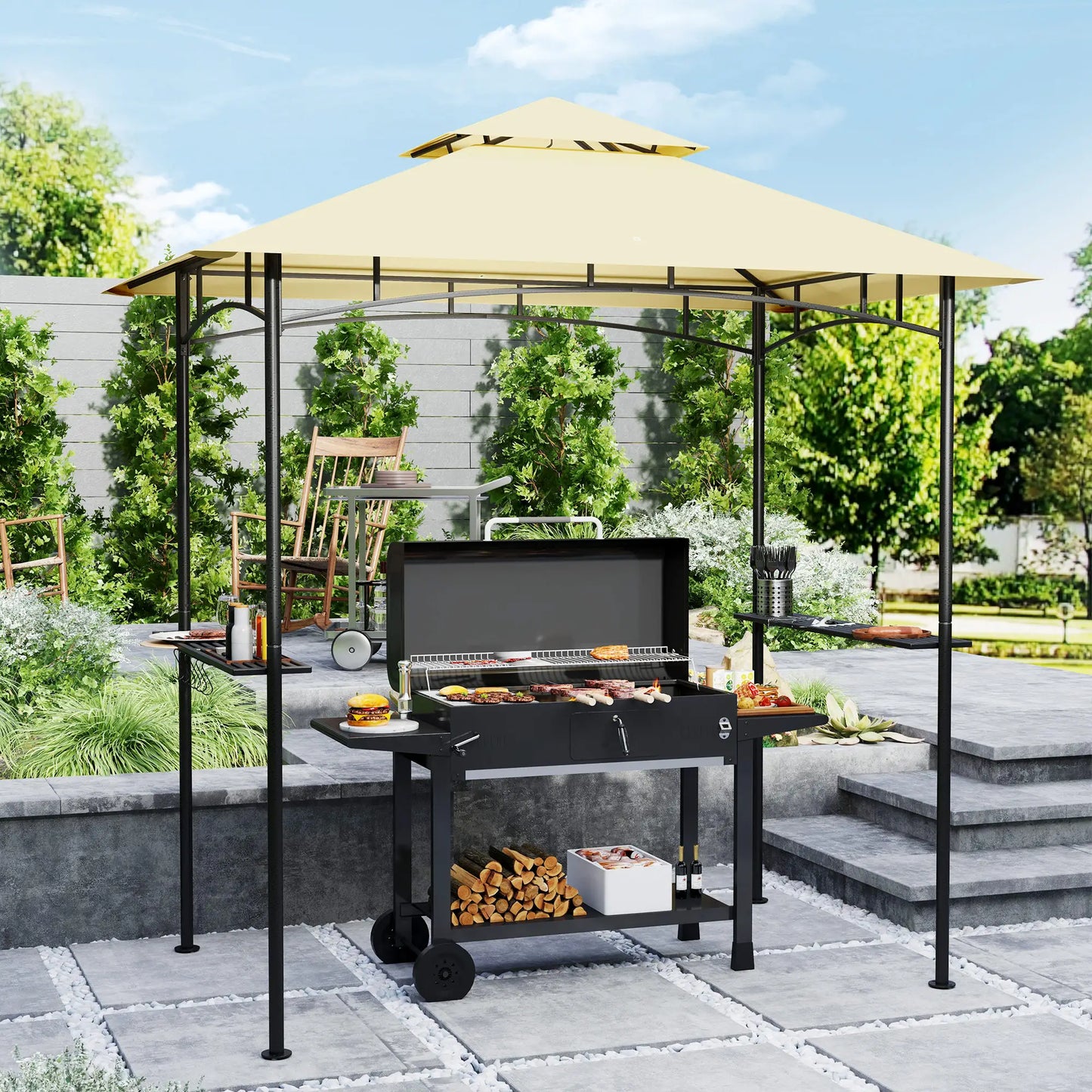 Nancy's Cagli Bbq overkapping - Bbq afdak - Barbecue Paviljoen - Beige - ± 240 x 150 x 260 cm