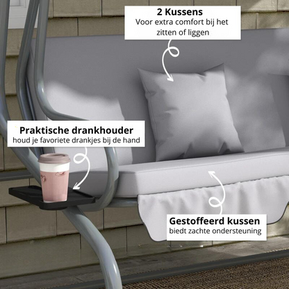 Nancy's Polvoreira Schommelbank - Tuinschommel - Buitenbed - Verstelbare Zonnekap - Grijs - ± 200 x 120 x 165 cm