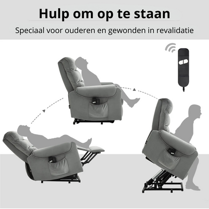 Nancy's Ruiva Sta op stoel - Opsta stoel - Seniorenstoel - Massagestoel - Relaxfauteuil - Grijs - Fluweel