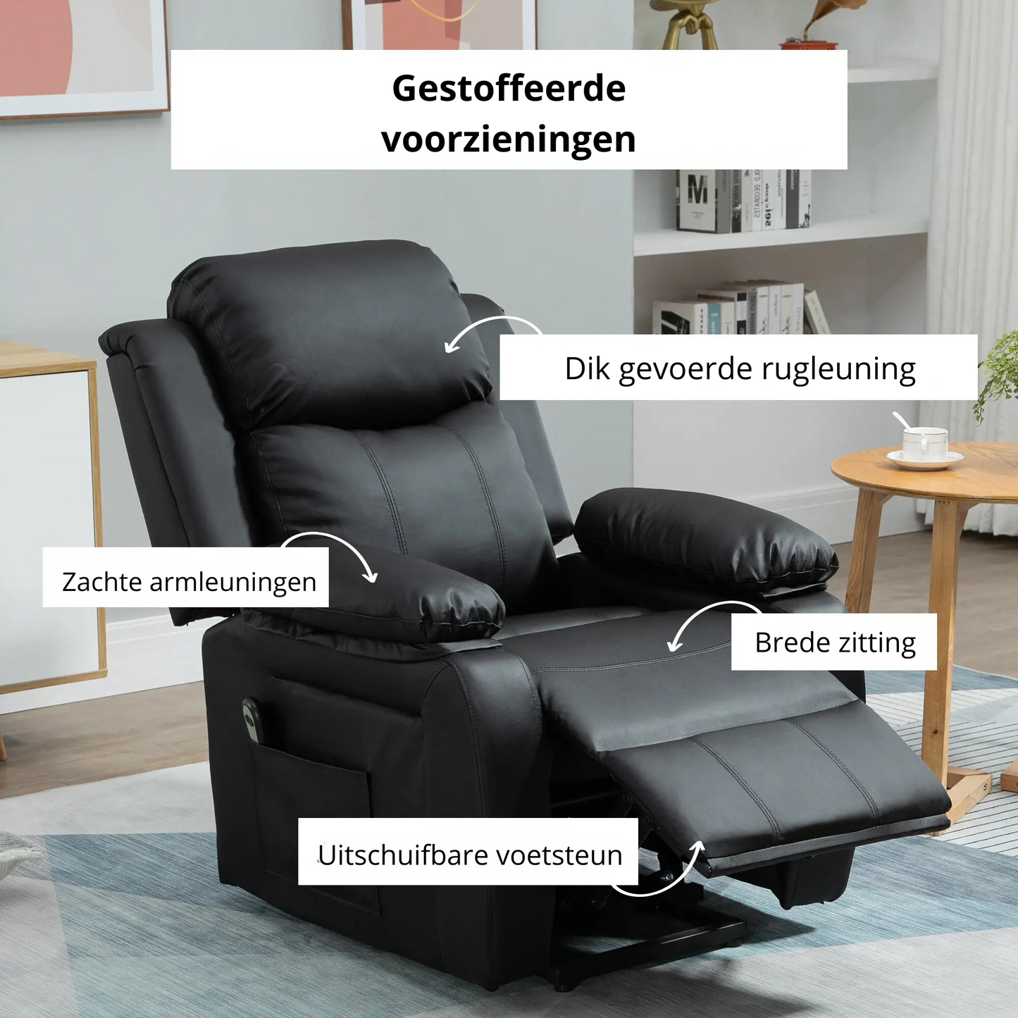 Nancy's Alcongosta Sta op stoel - Opsta stoel - Seniorenstoel - Relaxfauteuil - Zwart - Kunstleer