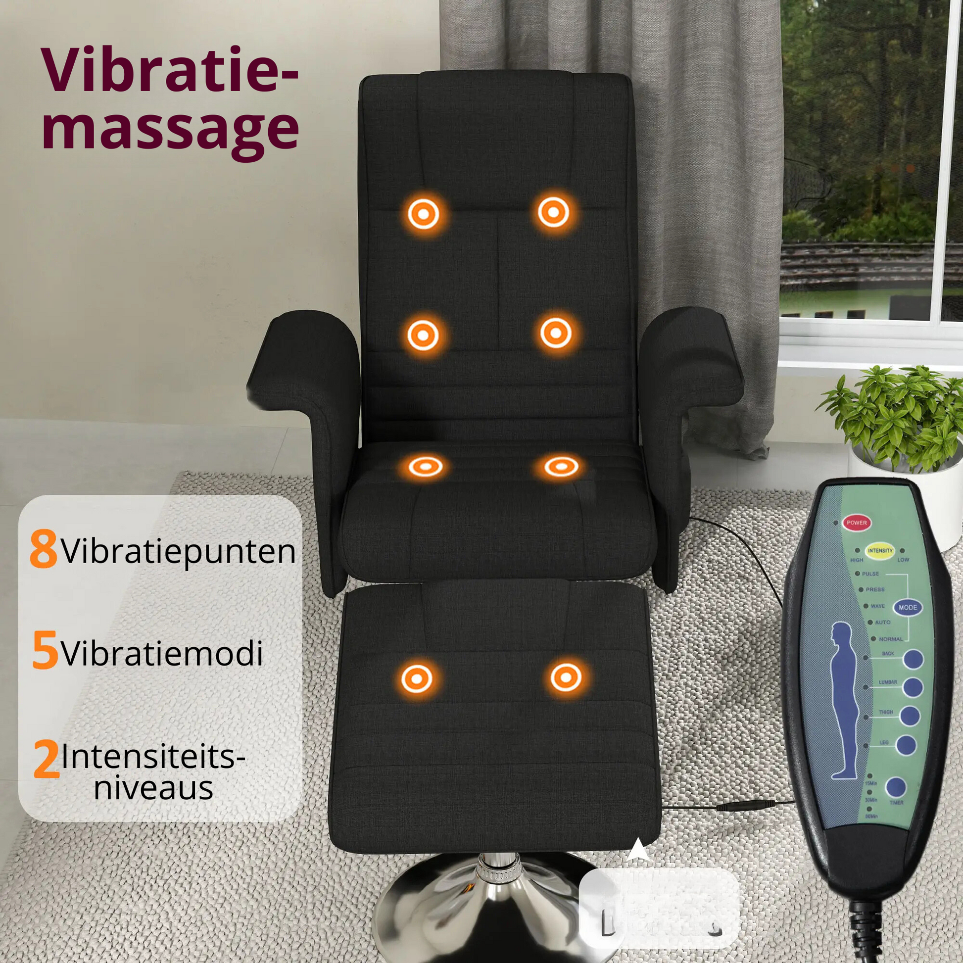 Nancy's Flamengos Massagestoel - Relaxstoel - Loungestoel - Fauteuil - Zwart - Linnen