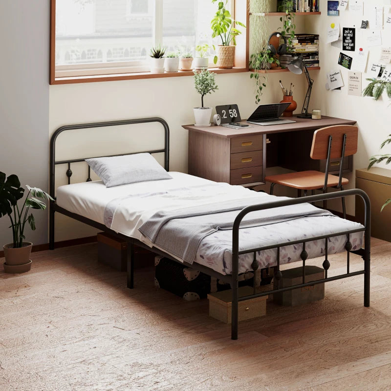 Nancy's Soutelinho Logeerbed - Eenpersoonsbedframe - 1-Persoons bed - Zwart - Staal - ± 205 x 90 x 80 cm