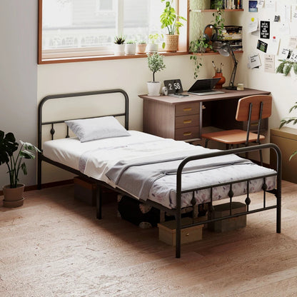 Nancy's Soutelinho Logeerbed - Eenpersoonsbedframe - 1-Persoons bed - Zwart - Staal - ± 205 x 90 x 80 cm 