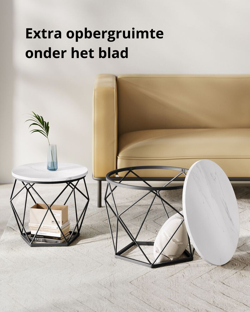 Nancy's Bergantino Salontafel Set - Bijzettafels - Koffietafel - Marmer Wit / Zwart - Staal