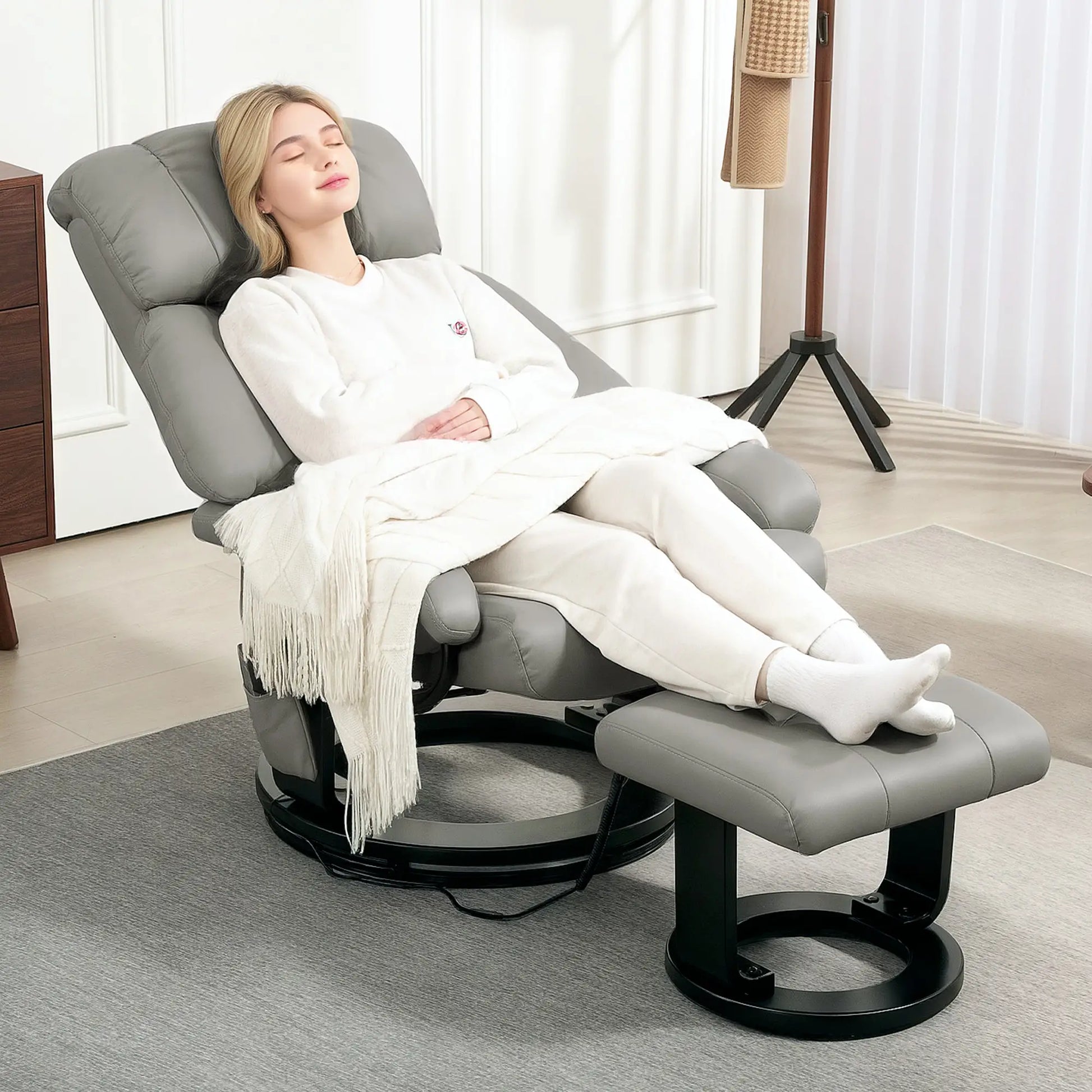 Nancy's Carreiras Massagestoel met Hocker - Relaxfauteuil - Relaxstoel - Ergonomisch - Verstelbaar - Grijs - Kunstleer