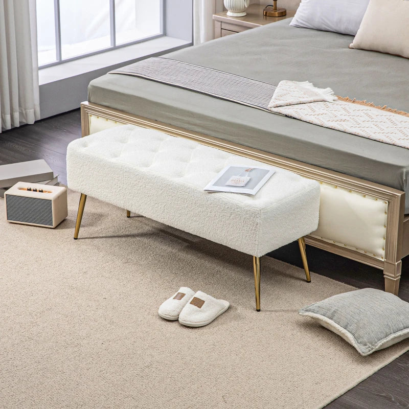 Nancy's Campea Hallway bench - Bench - Bench - Cream / Gold - Wool / Steel - ± 110 x 40 x 45 cm