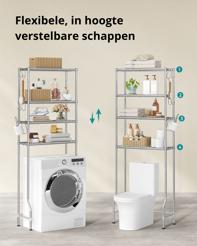 Nancy's Bentivoglio Toiletkast - Toilet Meubel - Badkamerrek - Wasmachinerek - Grijs - Staal - ± 60 x 30 x 175 cm