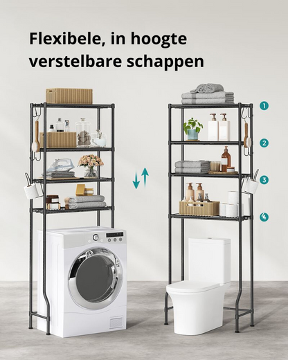 Nancy's Bentivoglio Toiletkast - Toilet Meubel - Badkamerrek - Wasmachinerek - Zwart - Staal - ± 60 x 30 x 175 cm