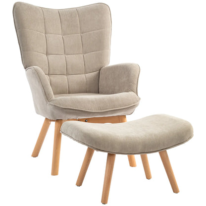 Nancy's Pelariga Relaxfauteuil met Hocker - Relaxstoel - Loungestoel - Lichtbruin - Ribfluweel