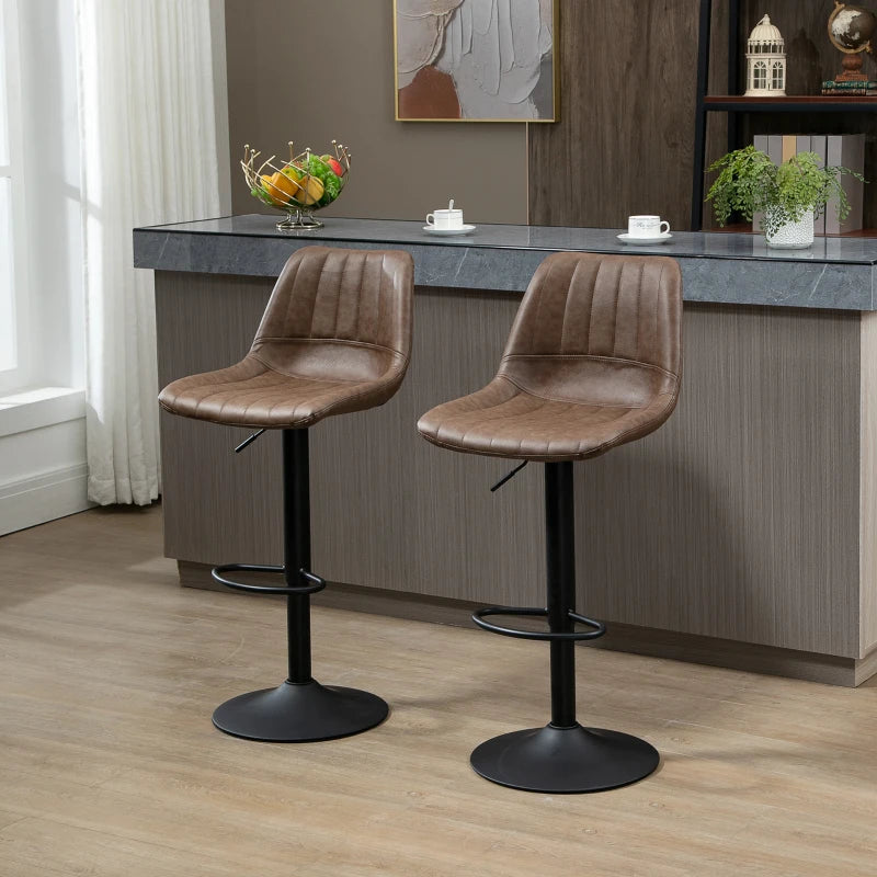 Nancy's Altedo Bar Stools - Set of 2 - Swivel - Adjustable in Height - Brown - Faux Leather