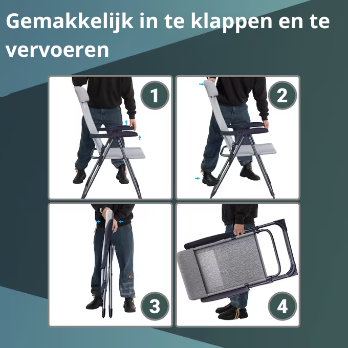 Nancy's Ataes Tuinstoel Set van 2 - Ligstoel - Verstelbaar - Inklapbaar - Ergonomisch - Grijs - Aluminium zwart frame