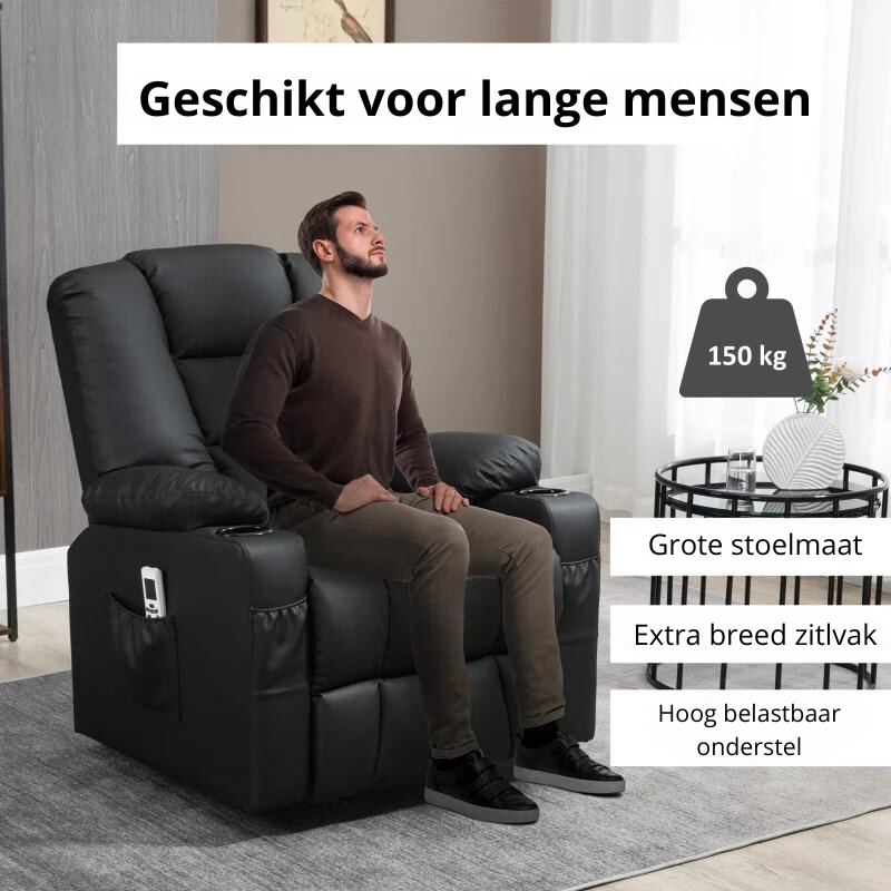 Nancy's Infantas Massagestoel - Relaxfauteuil - Bioscoopstoel - Kantelbaar - Elektrisch - Zwart - Kunstleer