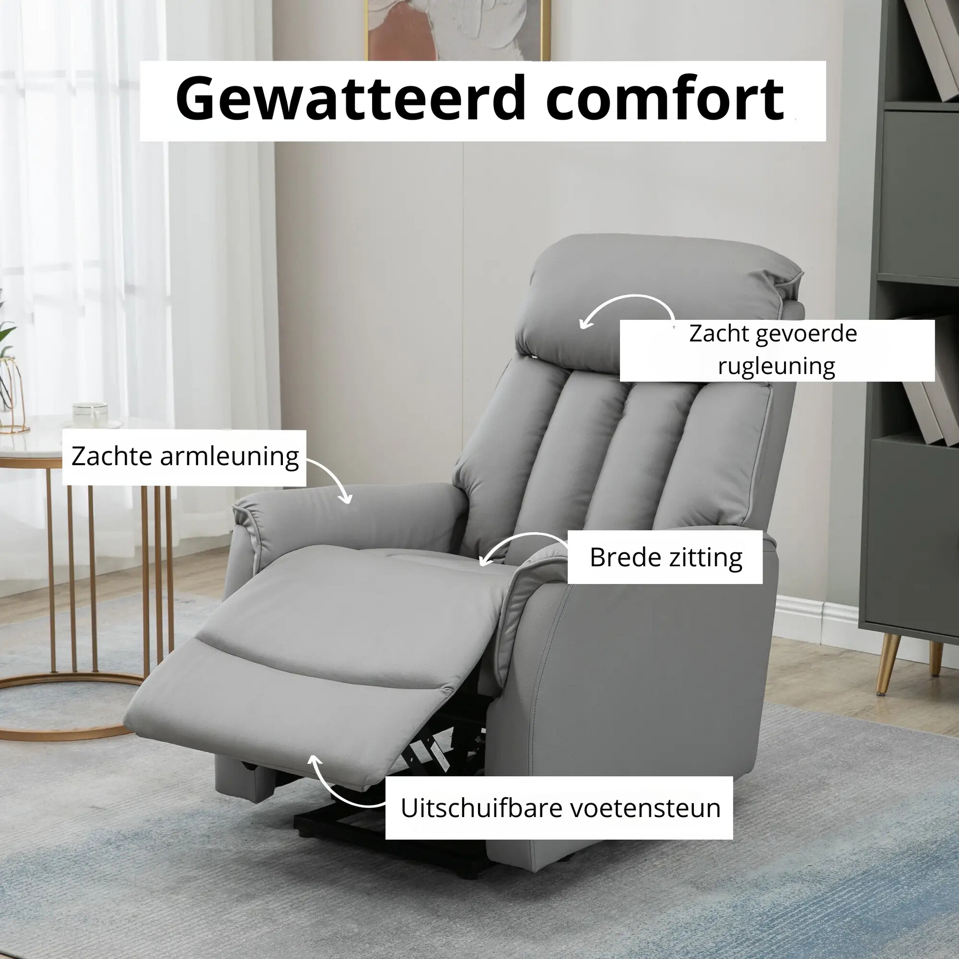 Nancy's Escarigo Sta op stoel - Opsta stoel - Seniorenstoel - Relaxfauteuil - Grijs - Kunstleer