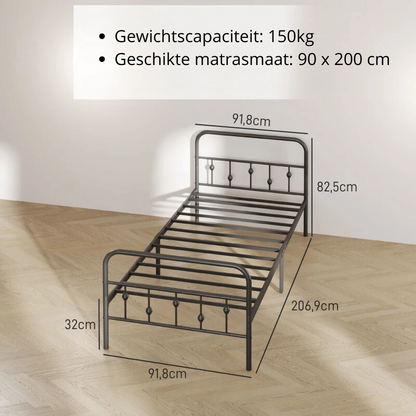 Nancy's Soutelinho Logeerbed - Eenpersoonsbedframe - 1-Persoons bed - Zwart - Staal - ± 205 x 90 x 80 cm 