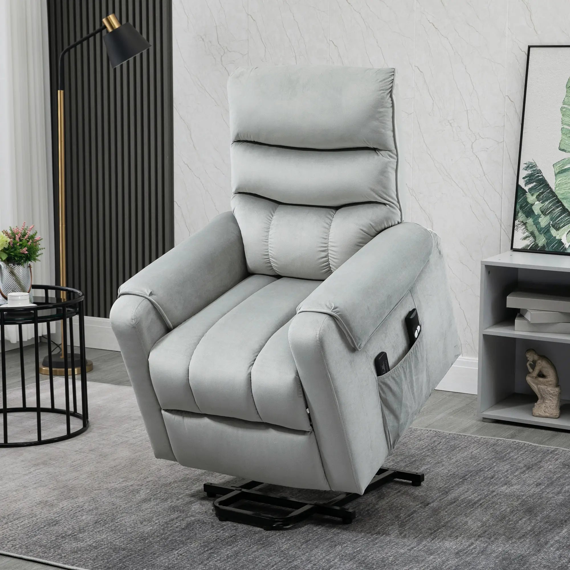 Nancy's Ruiva Sta op stoel - Opsta stoel - Seniorenstoel - Massagestoel - Relaxfauteuil - Grijs - Fluweel