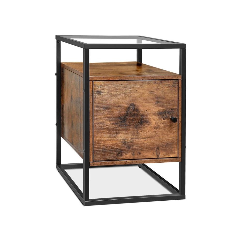 Table de chevet industrielle de Nancy - Table d'appoint - Table en verre avec placard - Tables de chevet - Table canapé, chambre, salon, hall - 40 x 40 x 60 cm