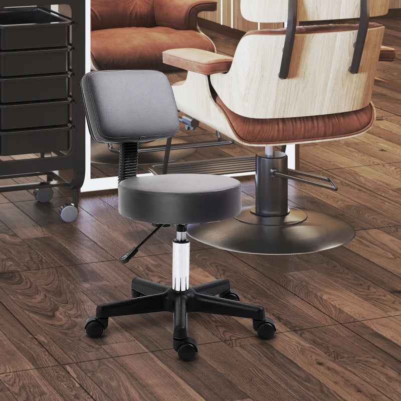 Nancy's Attigliano Work Stool - Salon Stool - With Backrest - Adjustable Height - Swivel - Gray - Faux Leather