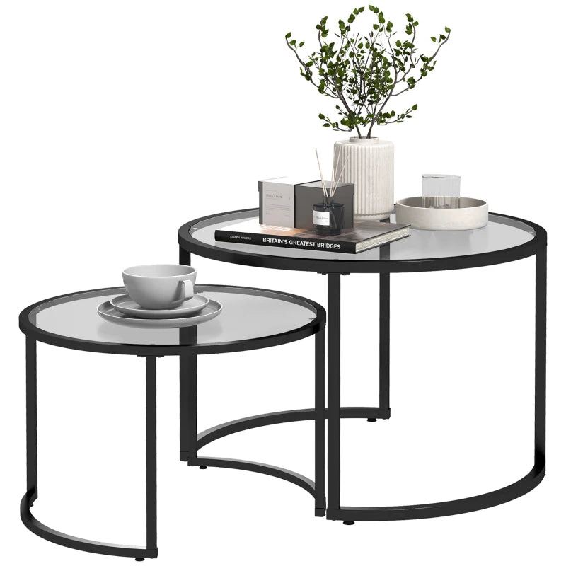 Nancy's Afonsim Salontafel Set - Koffietafel - Bijzettafel - Set van 2 - Zwart - Glas / Staal