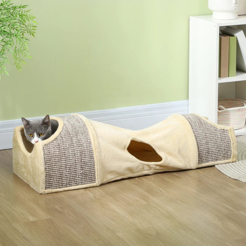 Nancy's Ossela Cat Tunnel - Tunnel de jeu pour chats - Maison pour chats - Beige - ± 105 x 40 x 30 cm