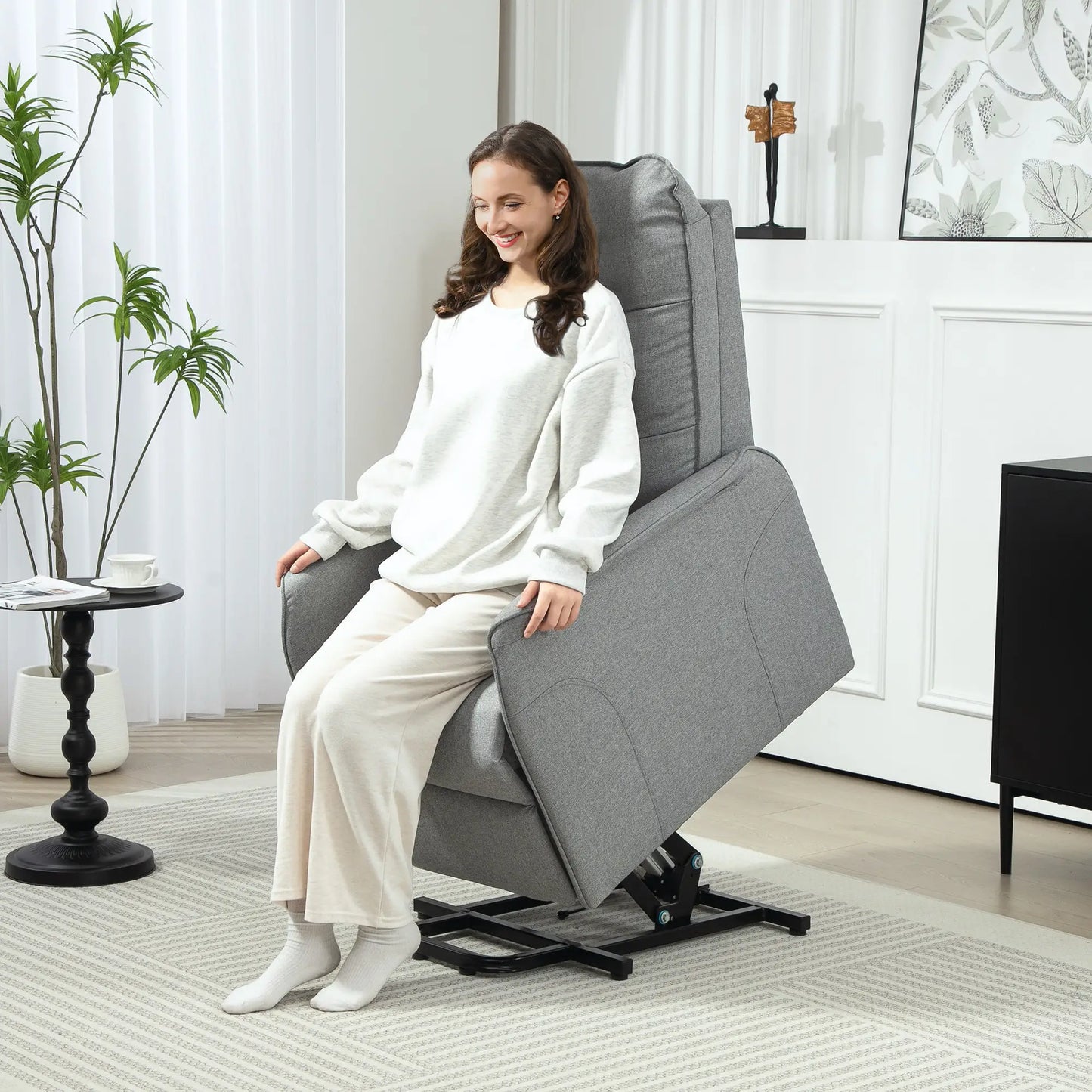 Nancy's Louredo Sta op Stoel - Seniorenstoel - Opsta Stoel - Relaxfauteuil - Grijs - Linnen