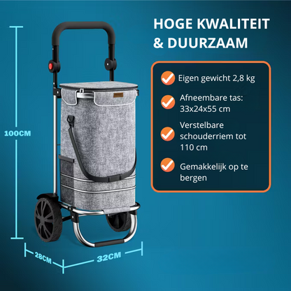 Nancy's Accettura Boodschappentrolley met koelruimte - Boodschappenwagen - Boodschappenkar - Grijs - 56 liter