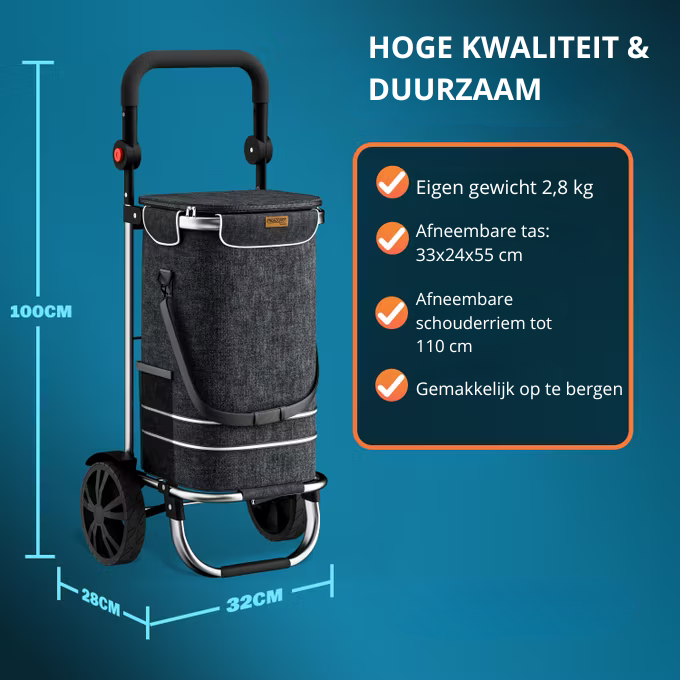 Nancy's Accettura Boodschappentrolley met koelruimte - Boodschappenwagen - Boodschappenkar - Zwart - 56 liter