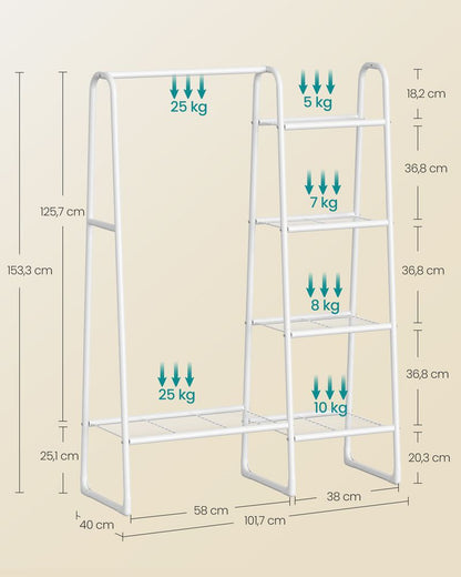 Nancy's Lustosa Kledingrek - Kledingstang - Open Garderobe - Wit - Staal - ± 100 x 40 x 150 cm