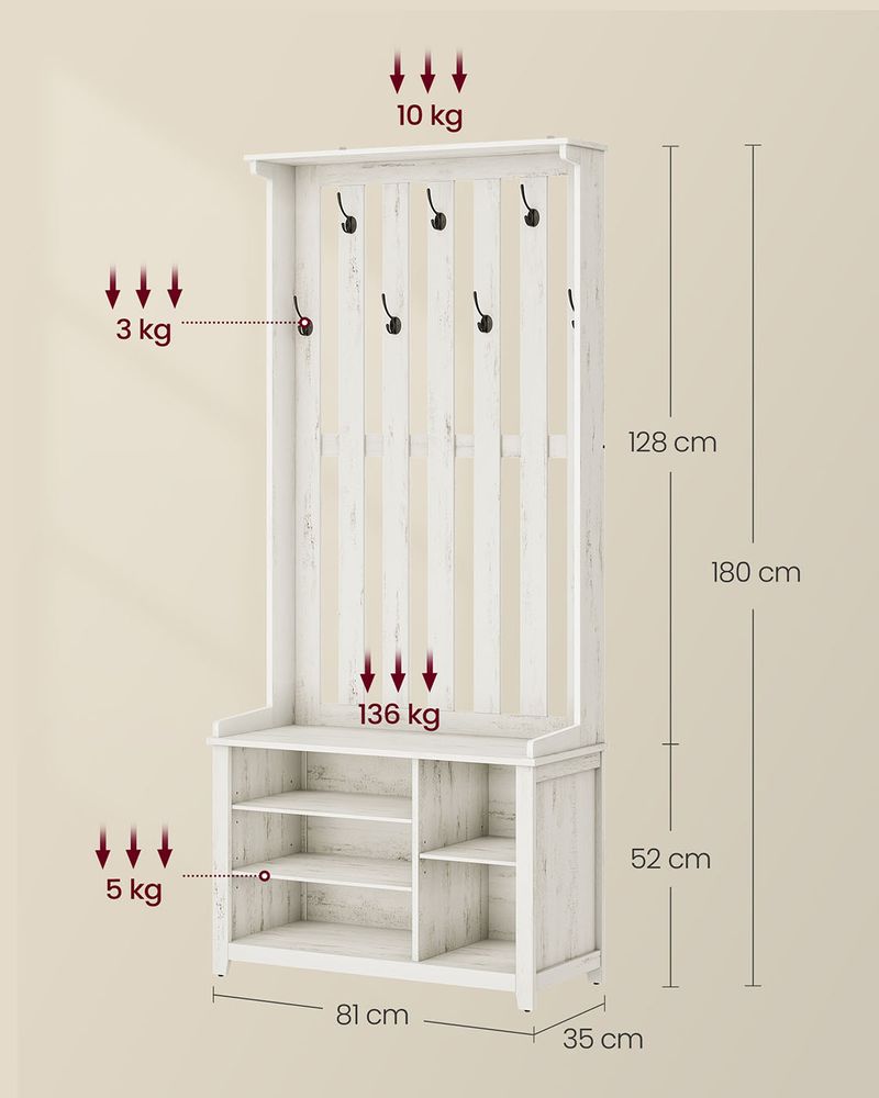 Nancy's Lafões Wandgarderobe - Garderobekast - Kapstok - Schoenenkast - Wit - ± 80 x 35 x 180 cm