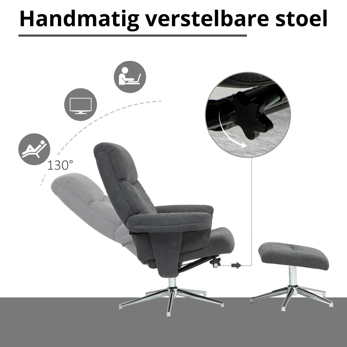 Nancy's Cova Relaxfauteuil met Voetenbank - Relaxstoel - Fauteuil - Loungestoel - Donkergrijs - Fluweel