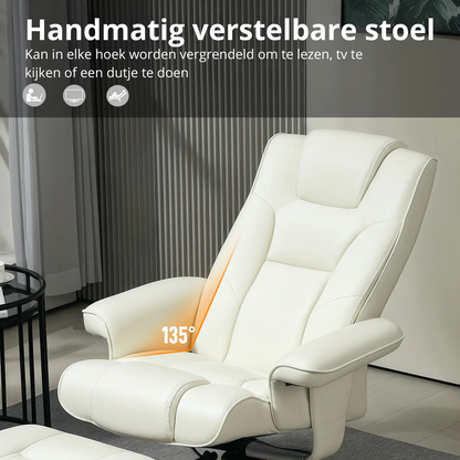 Nancy's Cedros Relaxfauteuil met Voetensteun - Relaxstoel - Loungestoel - Fauteuil - Crèmewit - Kunstleer