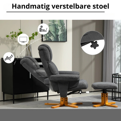 Nancy's Cacarilhe Relaxfauteuil Met Voetenbankje - Relaxstoel - Ligstoel - Grijs - Fluweel